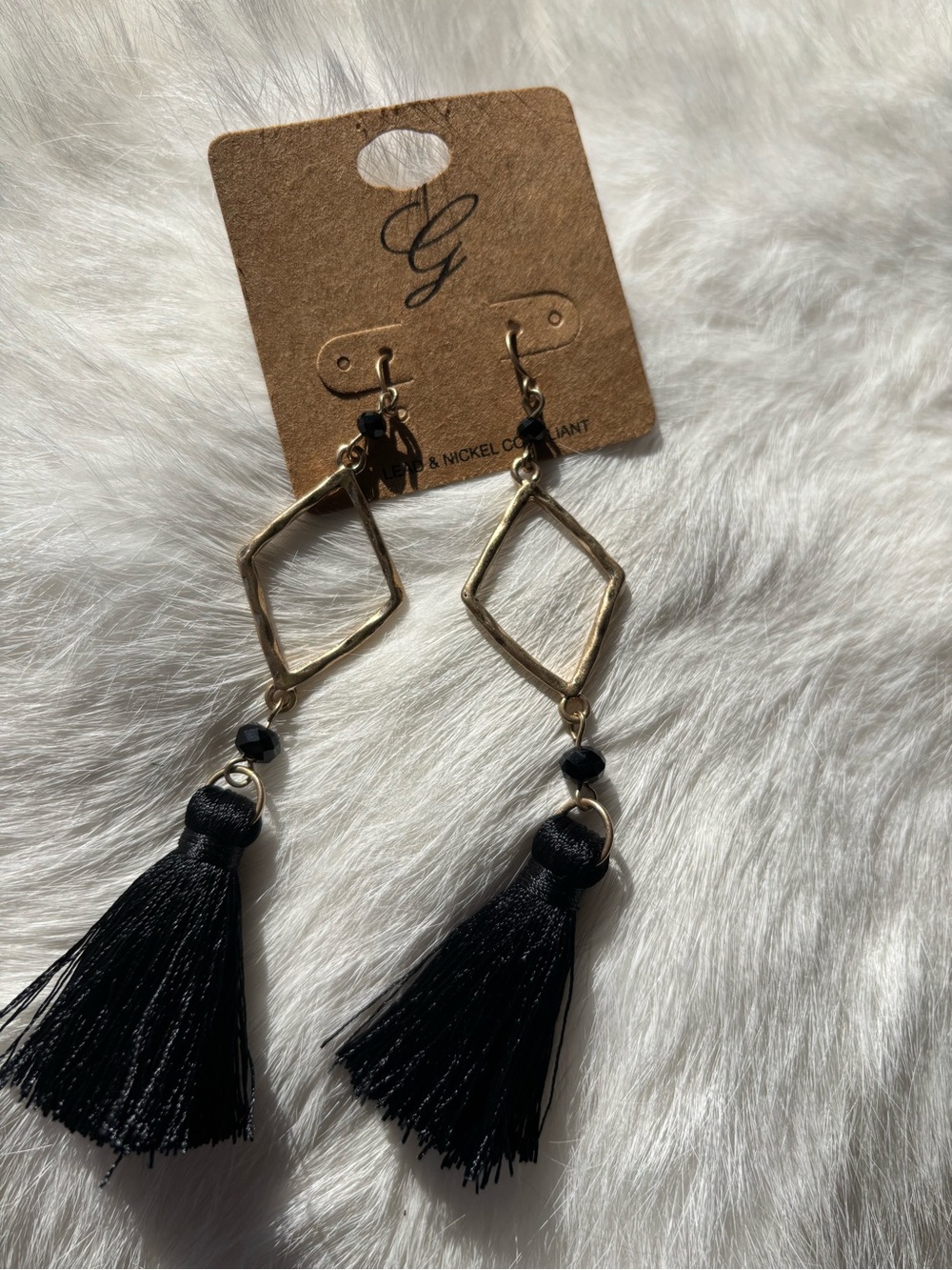 eometric old and Black Tassel Drop Earrings - Brand